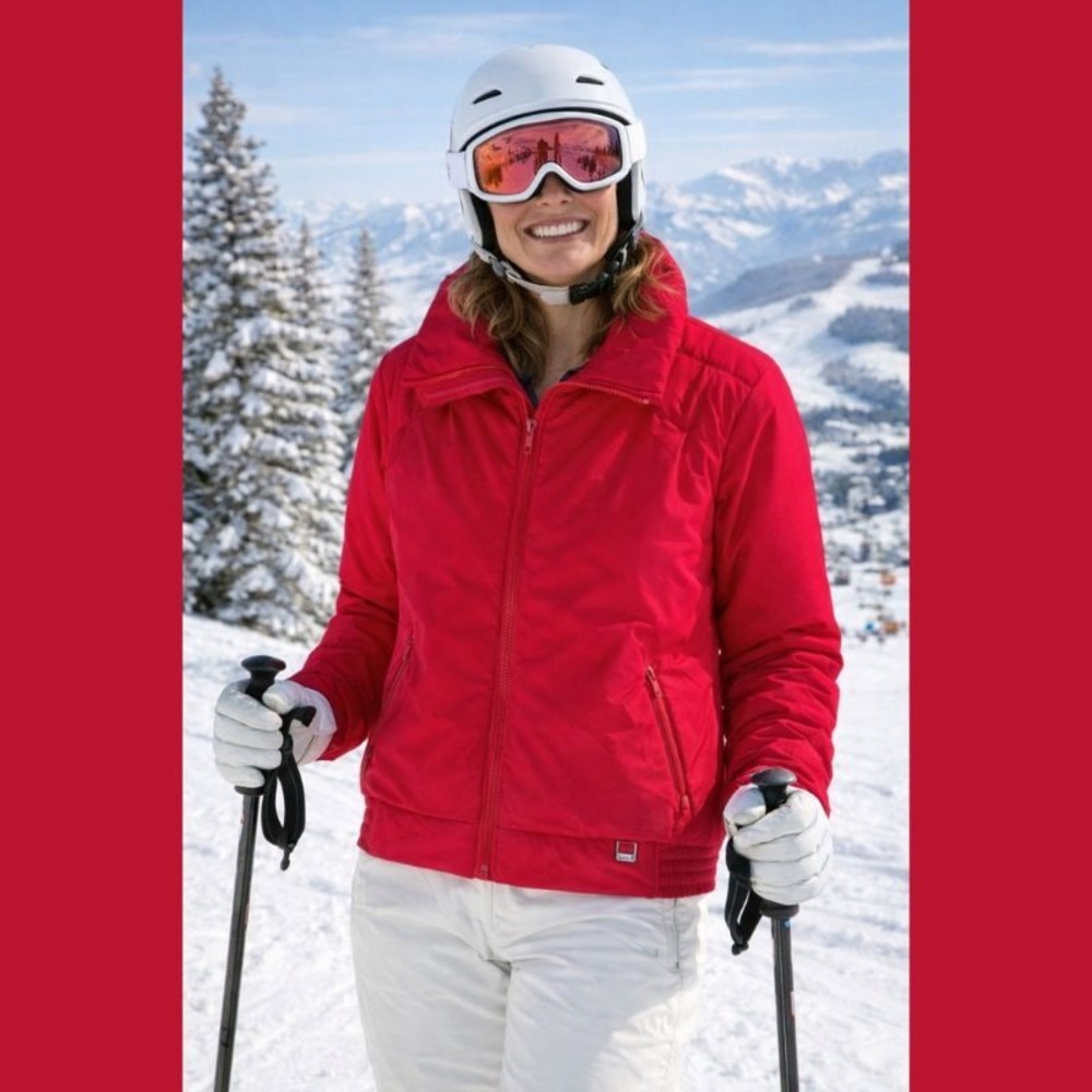 FERA Womens Size 14 Vintage Puffer Jacket Red Full Zip Quilted‎ Bomber Ski Coat